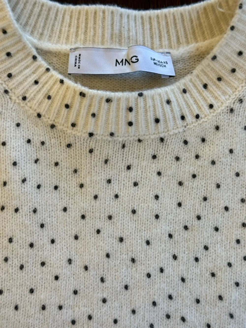 MANGO Cream Polka Dot Knit Sweater XS Soft Lightweight Crew Neck - Picture 8 of 10
